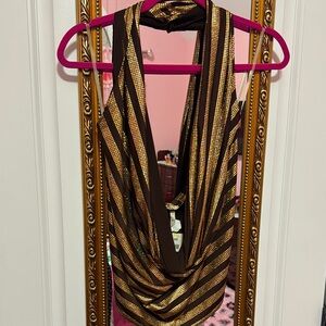 Brown and Gold Striped Halter Top